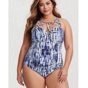 Torrid One Piece Blue Tie Dye Strappy Convertible Straps 0X Swimsuit